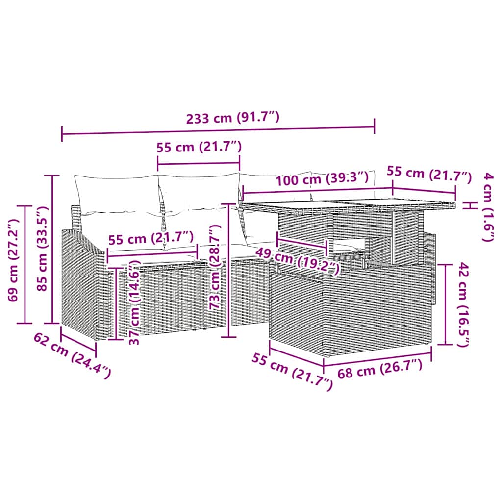 Conjunto de sofá de jardín 5 pcs Beige Poliratán