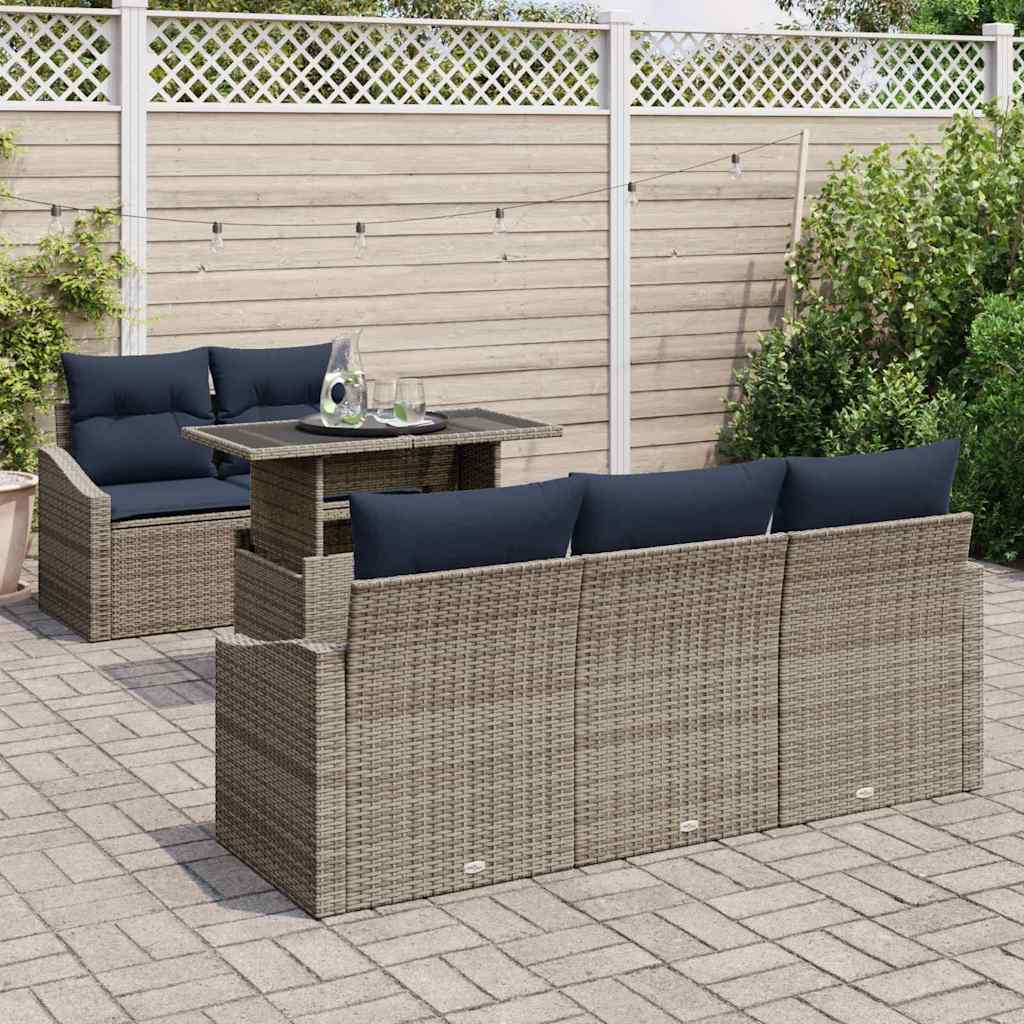 Conjunto de sofá de jardín con cojín 6 pcs Gris ratán sintético