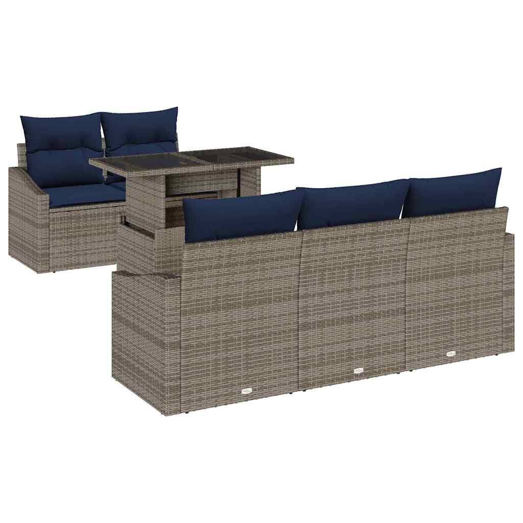 Conjunto de sofá de jardín con cojín 6 pcs Gris ratán sintético