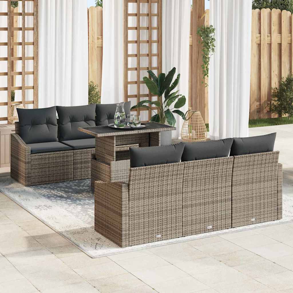Conjunto de sofá de jardín 7 pcs Beige Poliratán