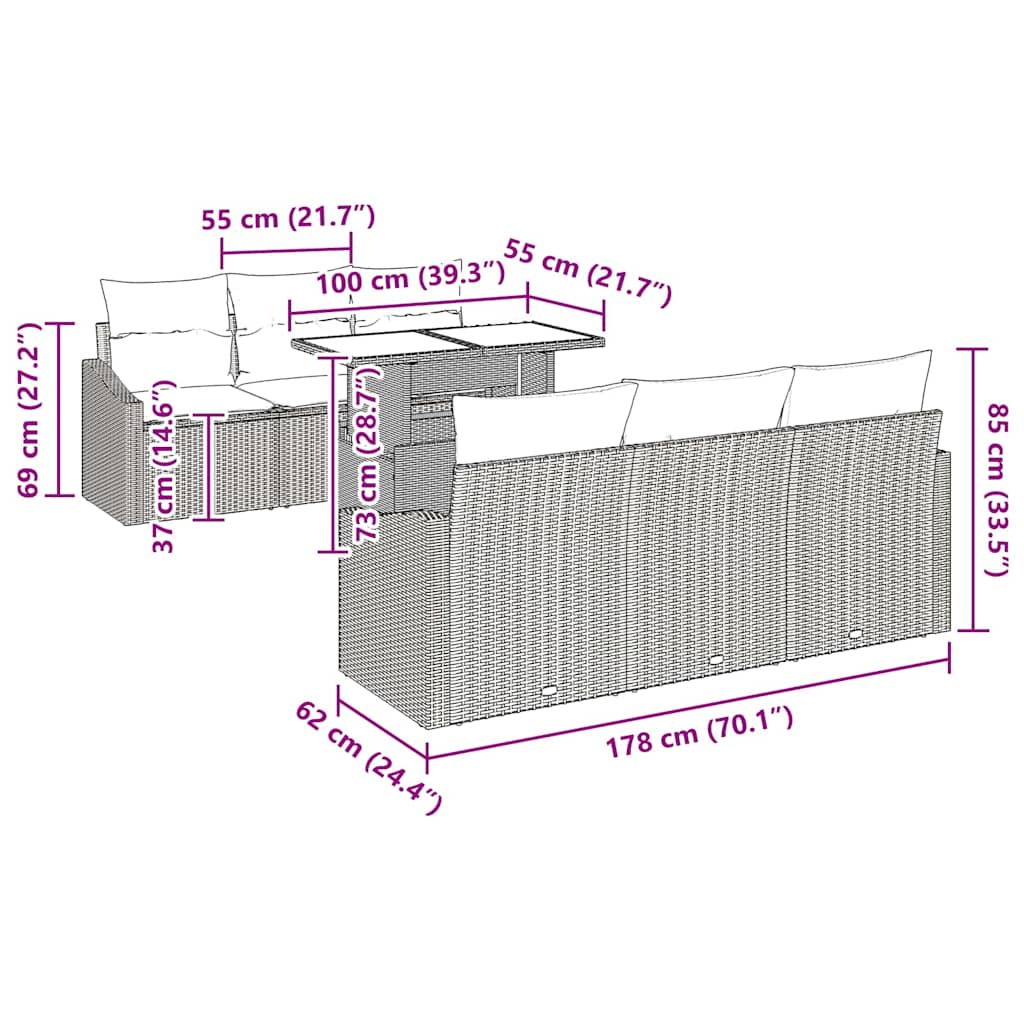 Conjunto de sofá de jardín 7 pcs Beige Poliratán