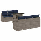 Conjunto de sofá de jardín con cojín 7 pcs Gris ratán sintético