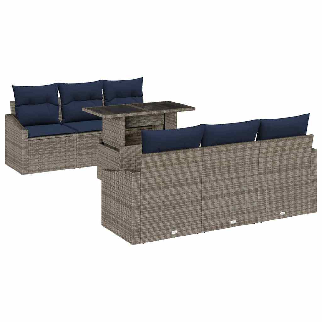 Conjunto de sofá de jardín con cojín 7 pcs Gris ratán sintético