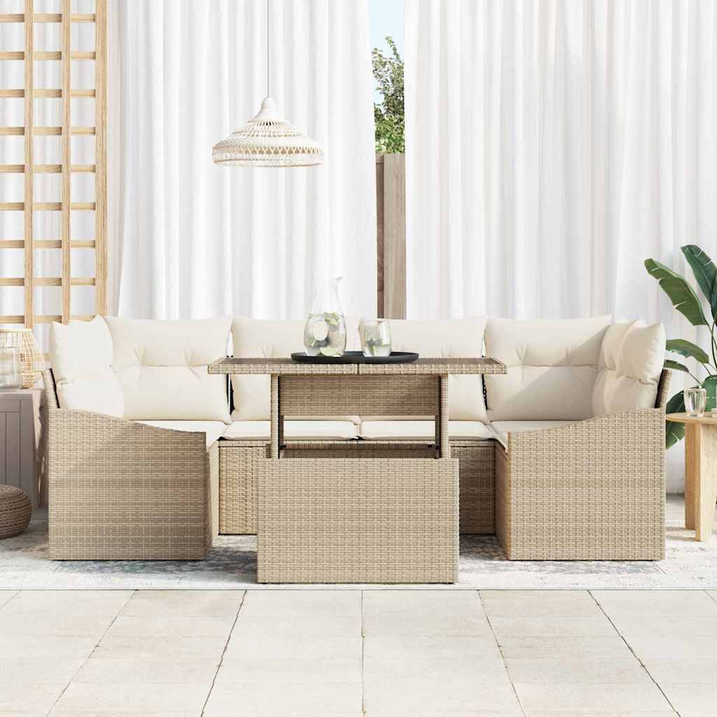 Conjunto de sofá de jardín 7 pcs Beige Poliratán