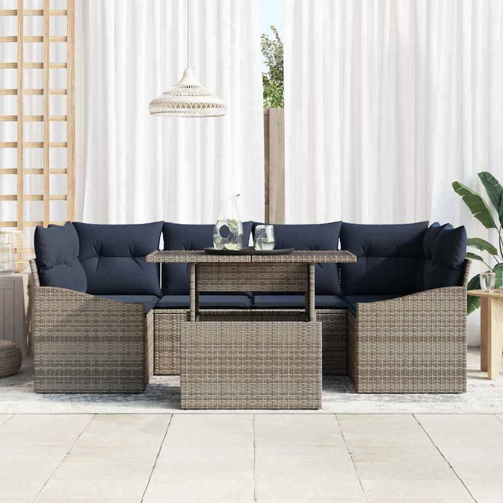 Conjunto de sofá de jardín 7 pcs Gris Poliratán