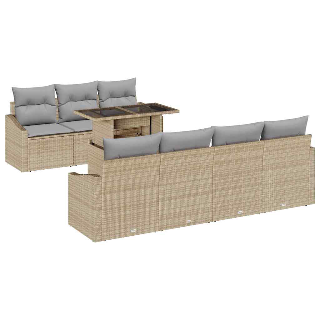 Conjunto de sofá de jardín 8 pcs Beige ratán sintético