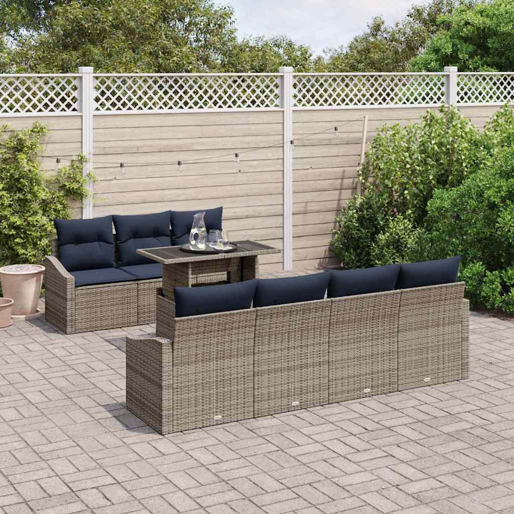 Conjunto de sofá de jardín con cojín 8 pcs Gris ratán sintético