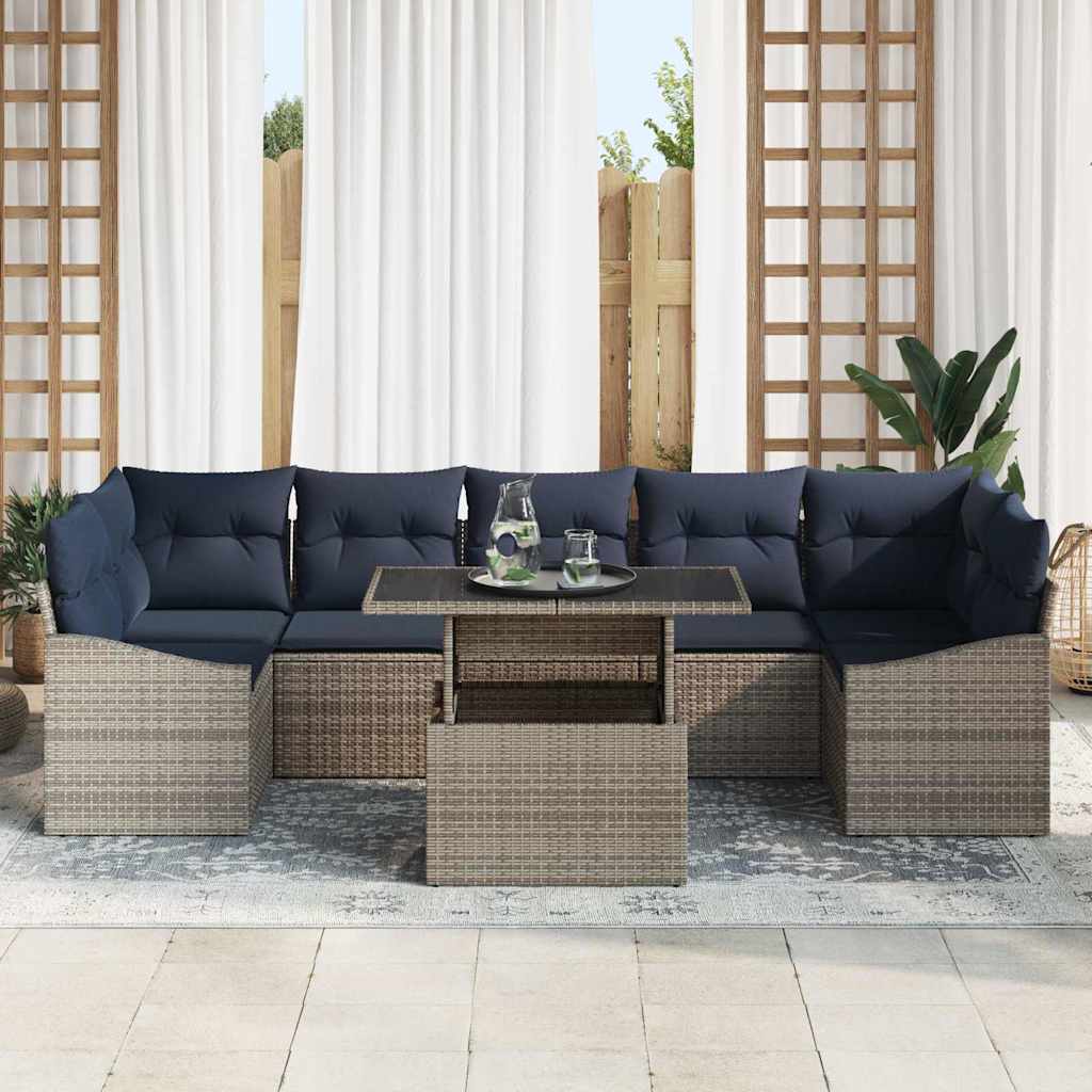 Conjunto de sofá de jardín 8 pcs Gris Poliratán