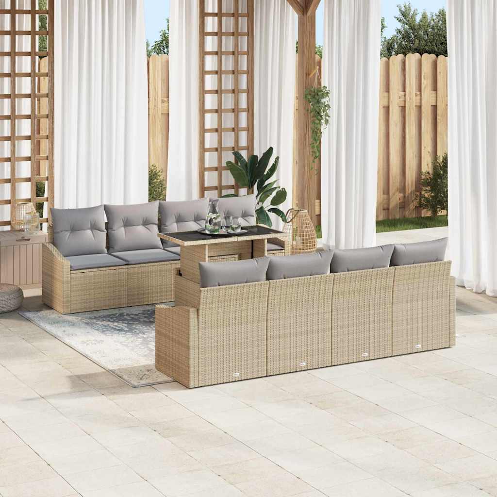 Conjunto de sofá de jardín 9 pcs Beige ratán sintético