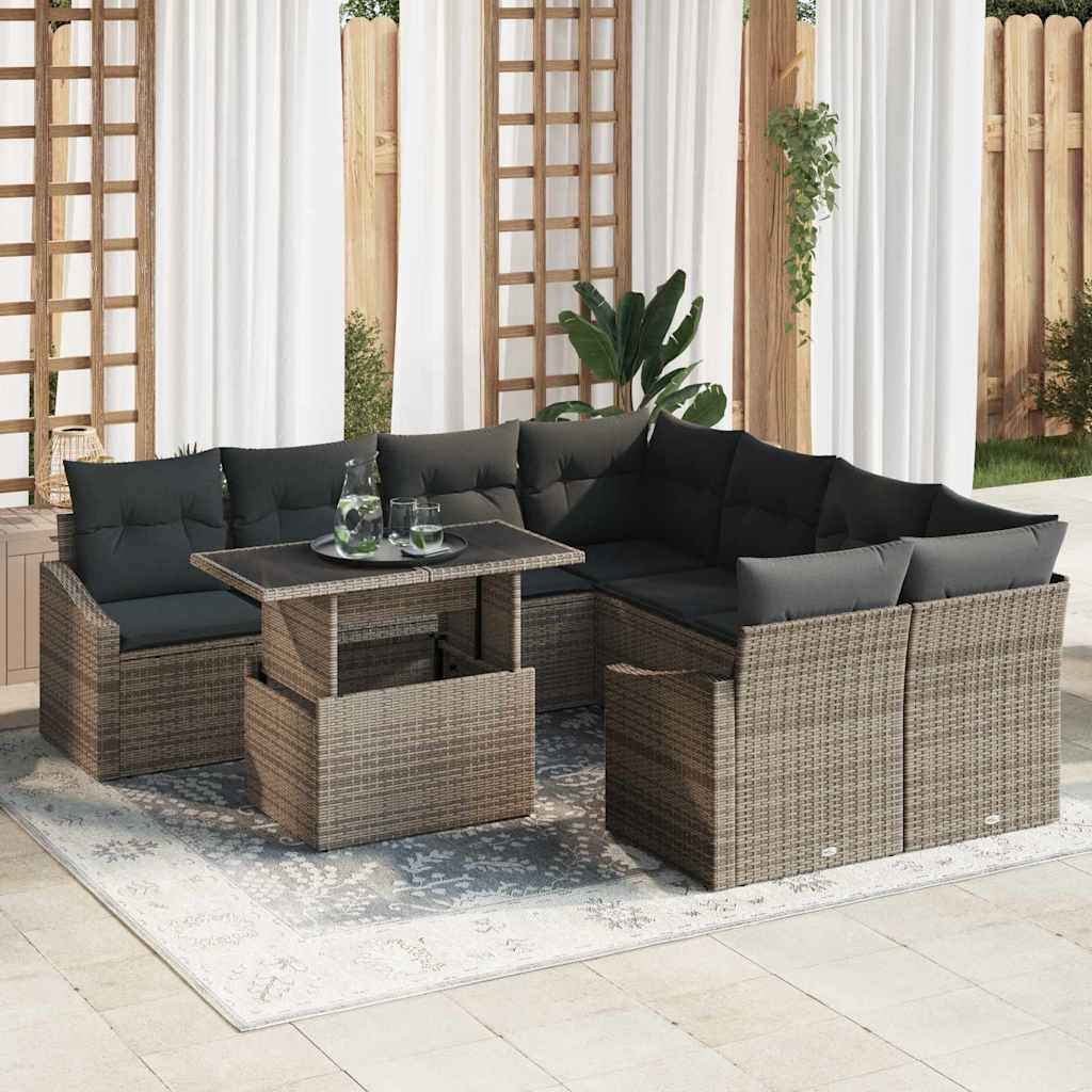 Conjunto de sofá de jardín 9 pcs Beige Poliratán