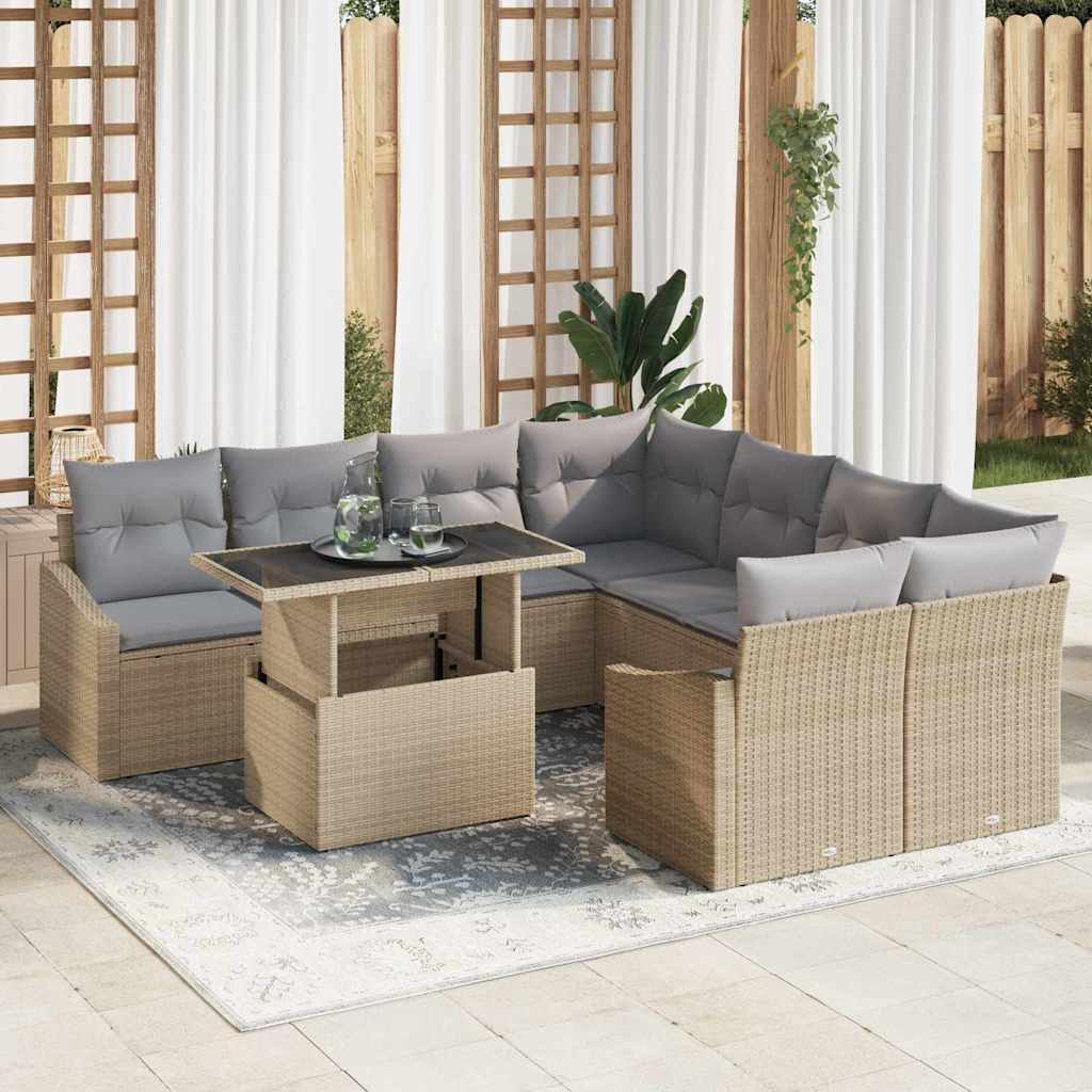 Conjunto de sofá de jardín 9 pcs Beige Poliratán
