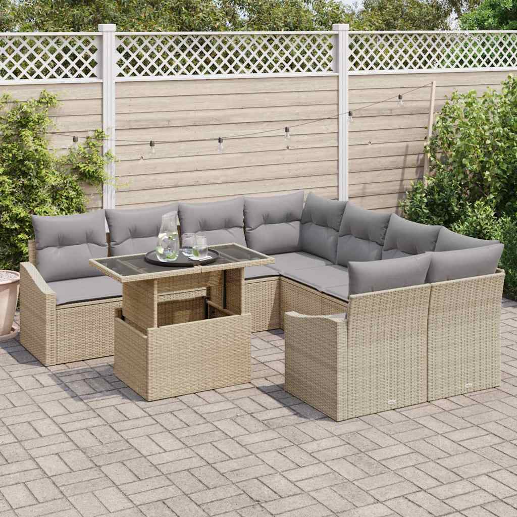 Conjunto de sofá de jardín 9 pcs Beige Poliratán