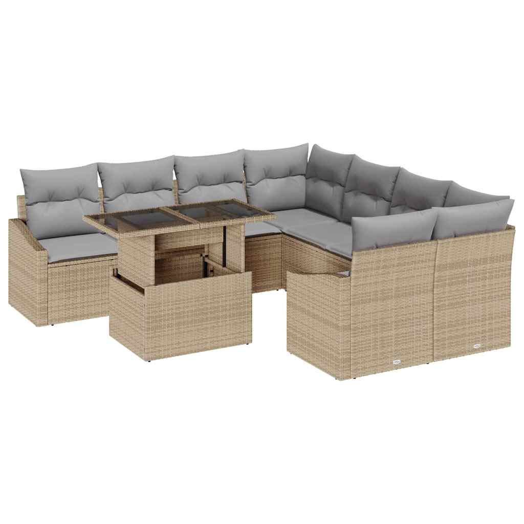 Conjunto de sofá de jardín 9 pcs Beige Poliratán
