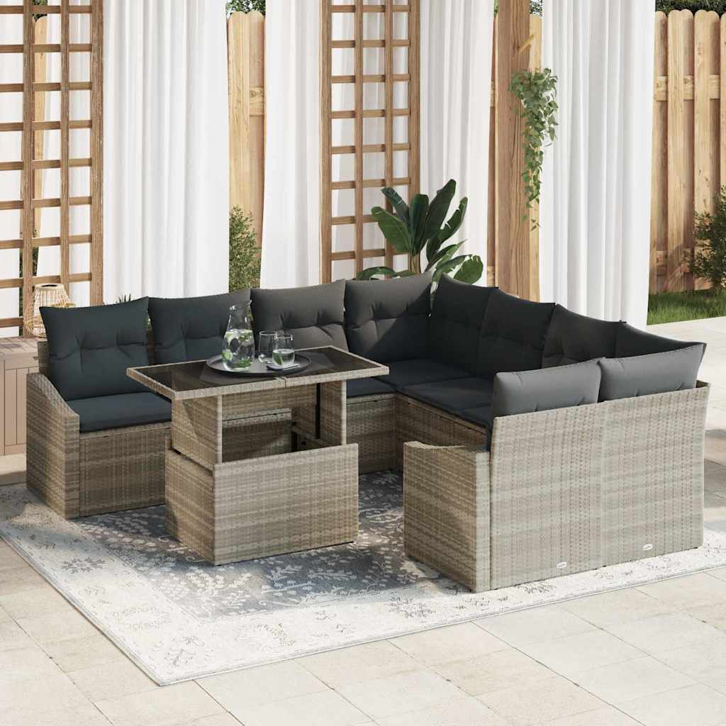 Conjunto de sofá de jardín 9 pcs Beige Poliratán