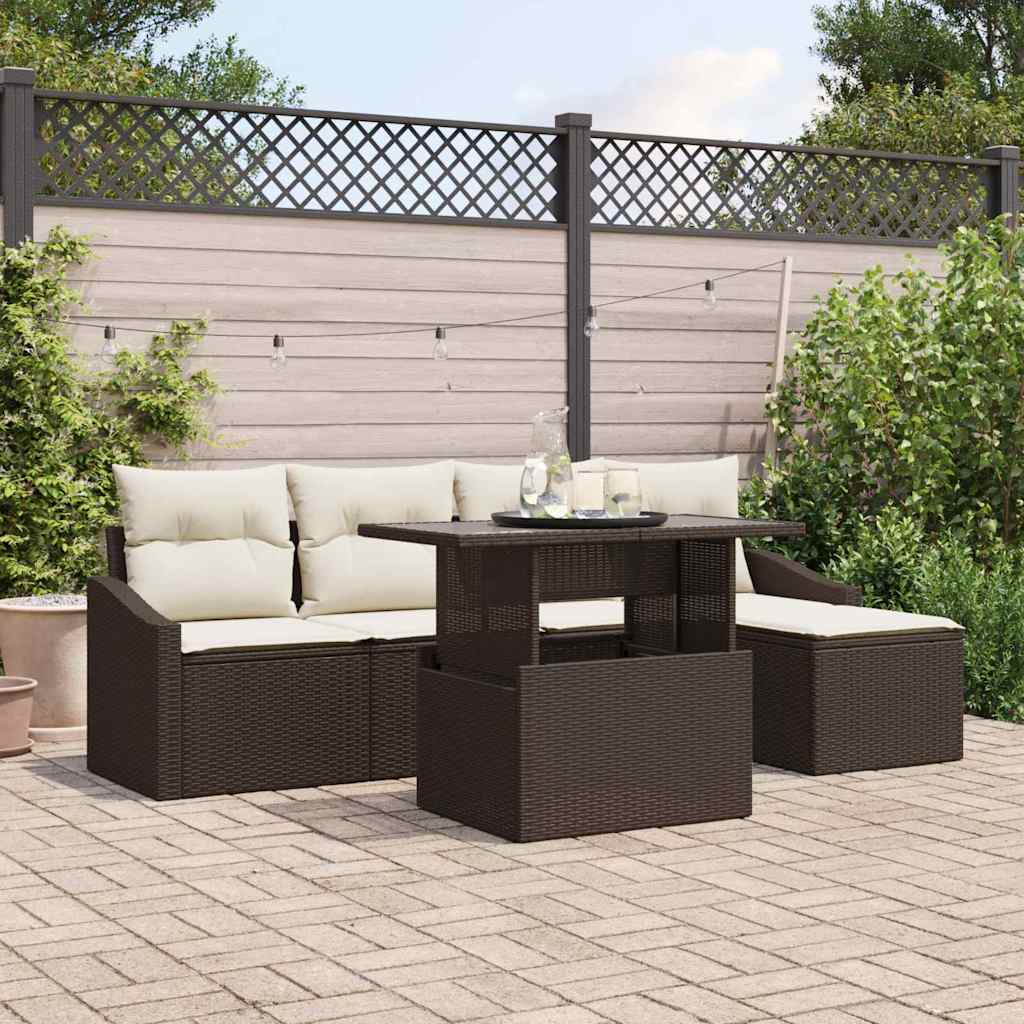 Conjunto de sofá de jardín 6 pcs Beige y Crema ratán sintético
