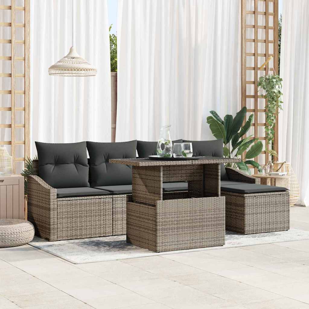 Conjunto de sofá de jardín con cojín 6 pcs Beige y Gris Claro