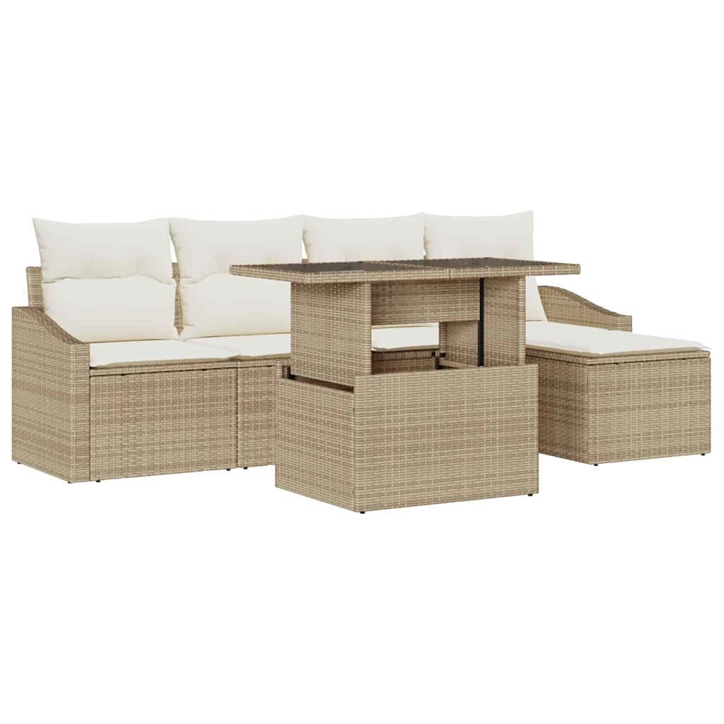 Conjunto de sofá de jardín 6 pcs Beige y Crema ratán sintético