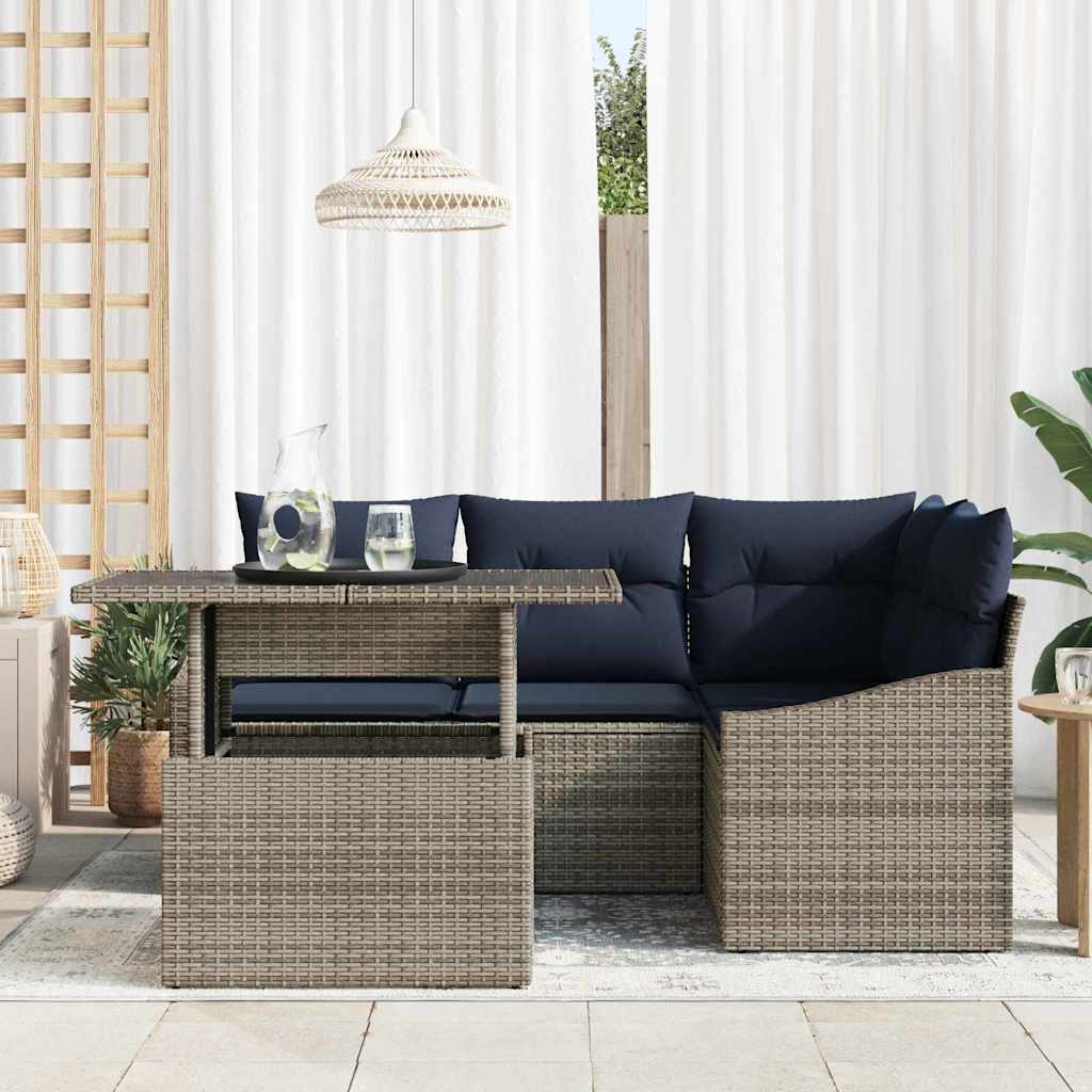 Conjunto de sofá de jardín con cojín 5 pcs Gris y marino