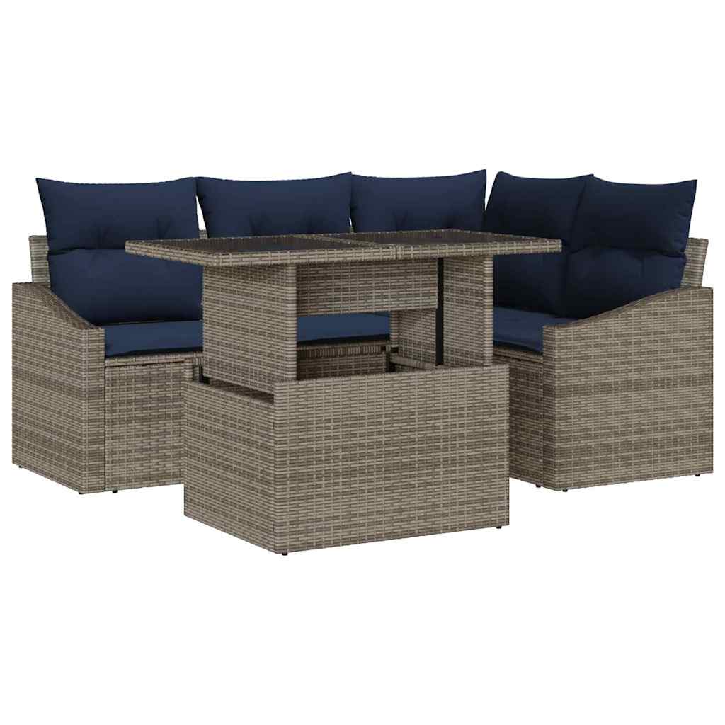 Conjunto de sofá de jardín con cojín 5 pcs Gris y marino