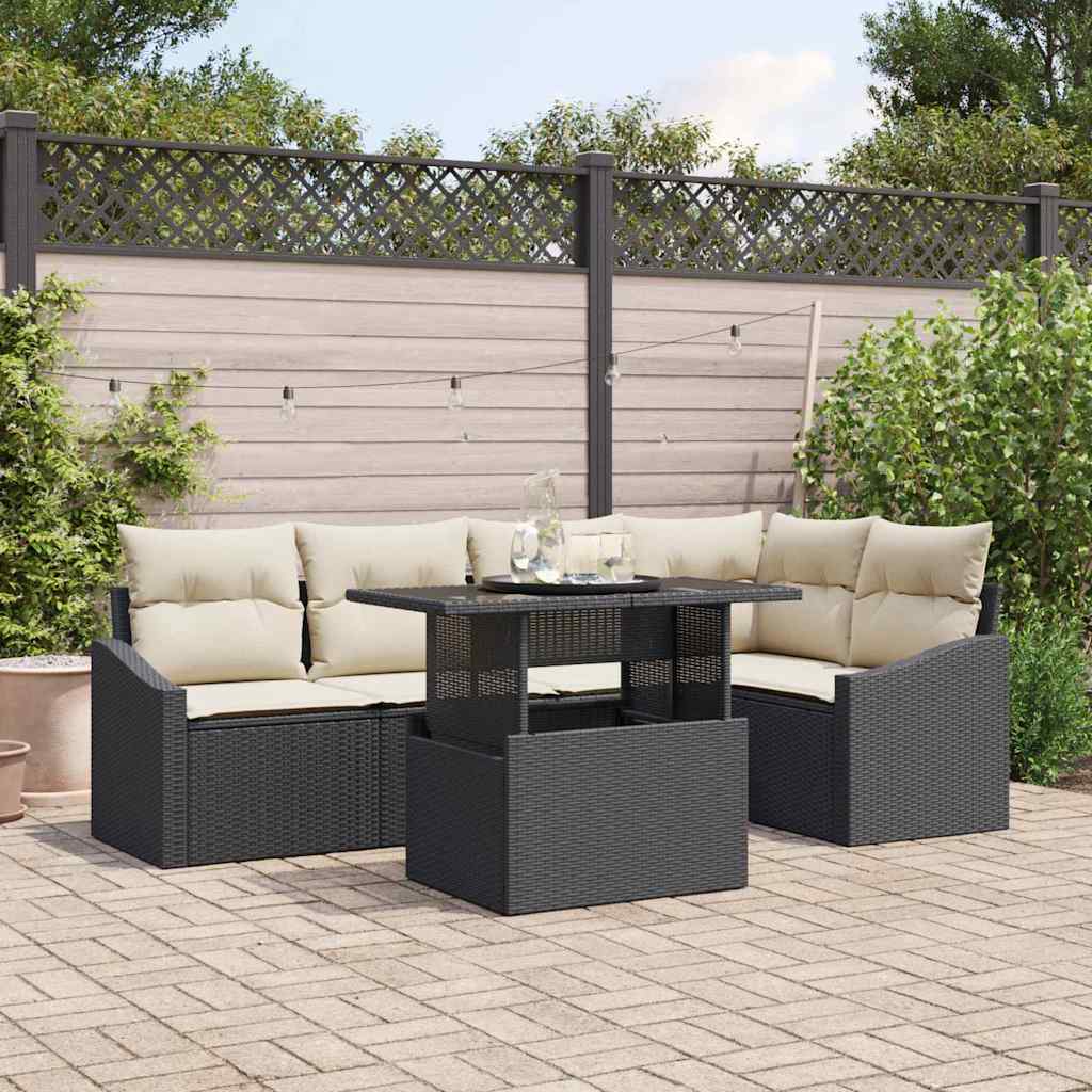 Conjunto de sofá de jardín con cojín 6 pcs Negro y crema