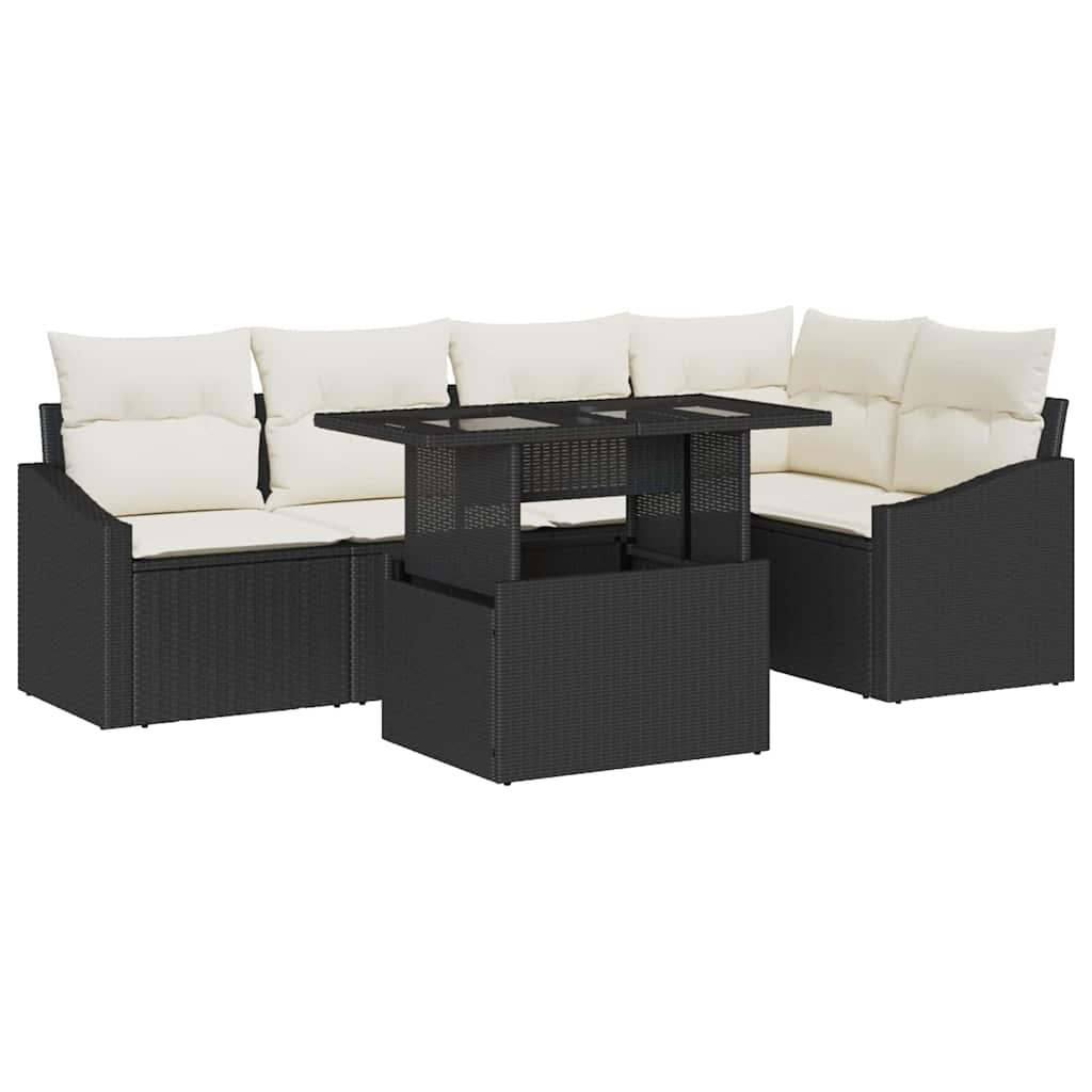 Conjunto de sofá de jardín con cojín 6 pcs Negro y crema