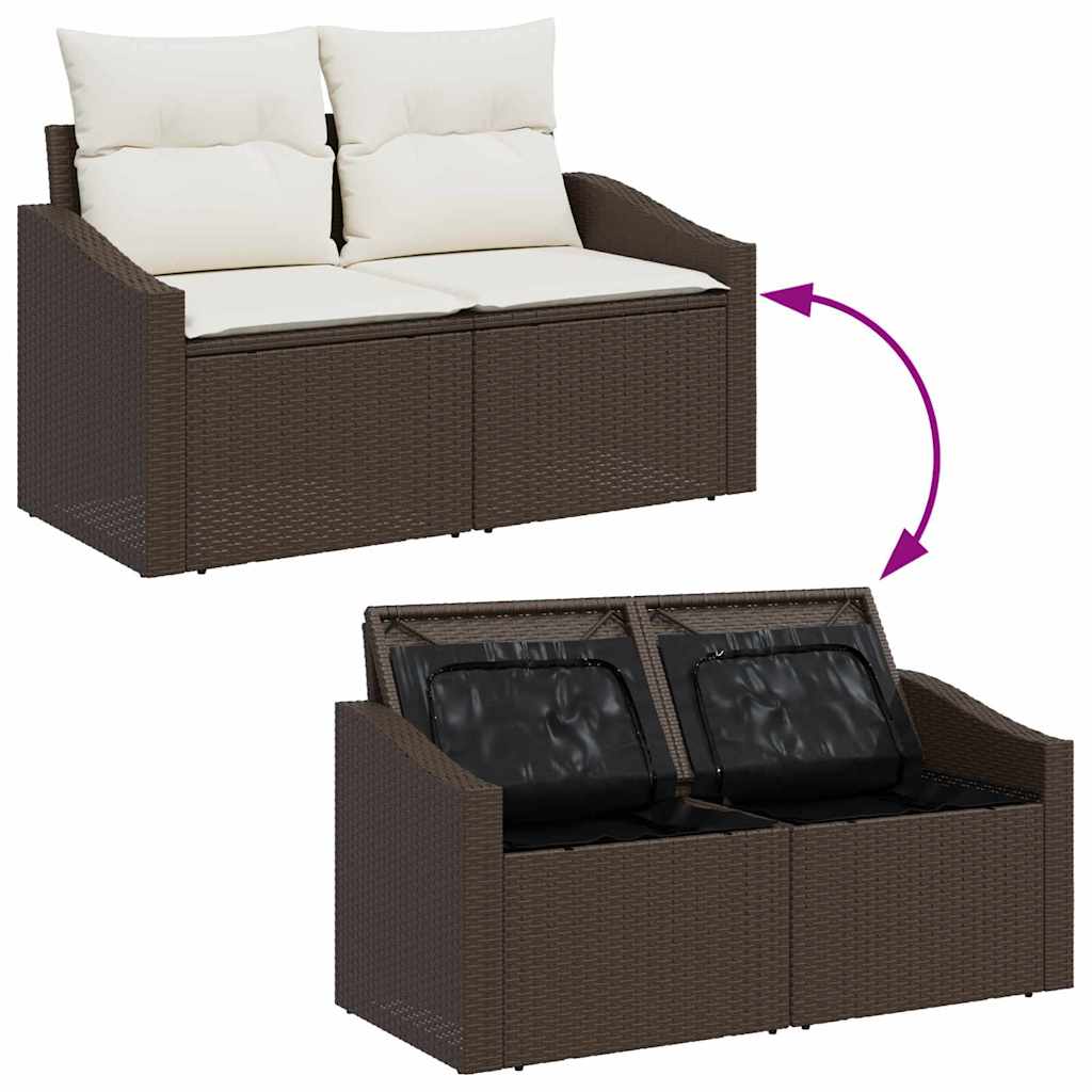 Conjunto de sofá de jardín con cojín 6 pcs Marrón y crema