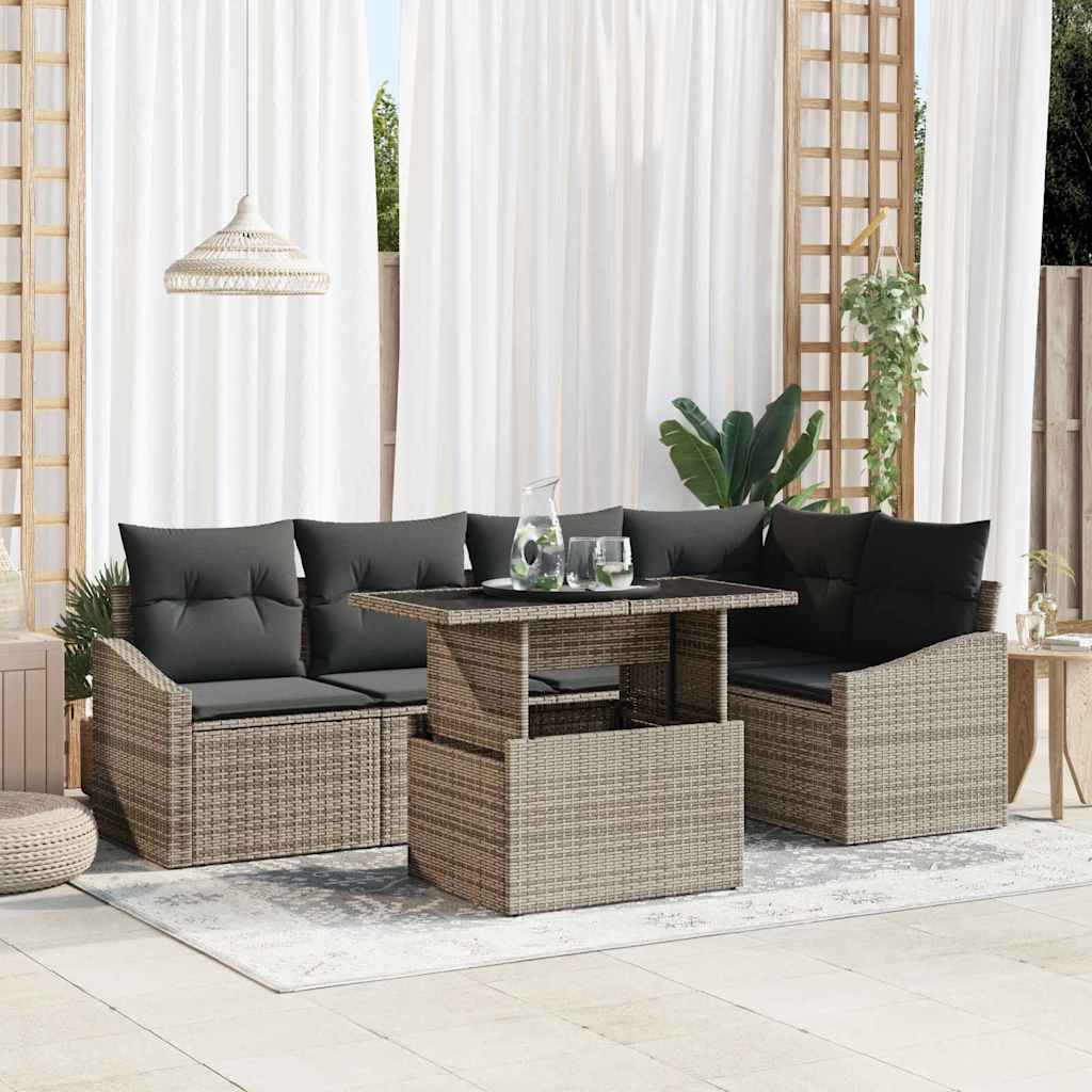 Conjunto de sofá de jardín con cojín con almohada 6 pcs Gris