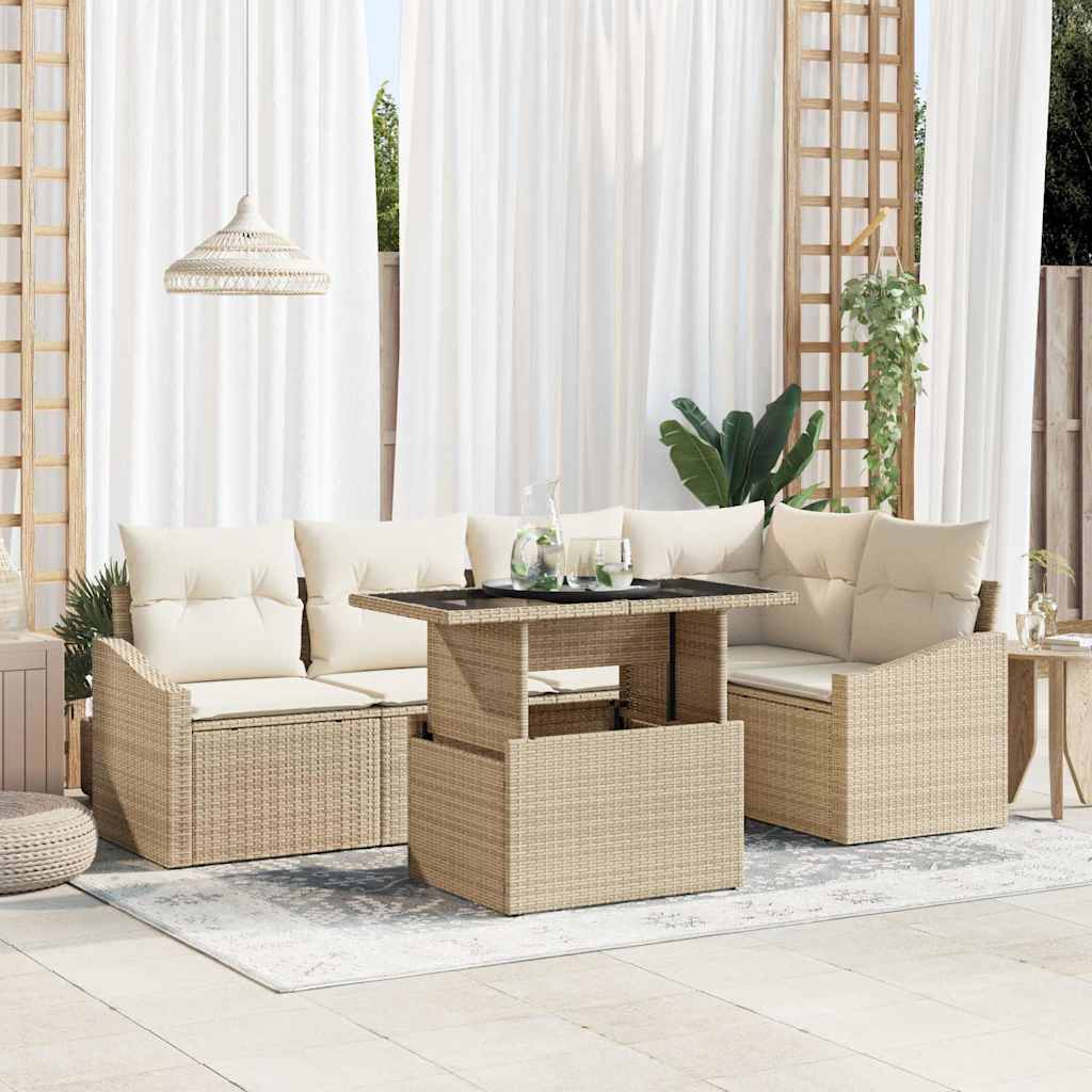 Conjunto de sofá de jardín con cojín 6 pcs Beige y Crema