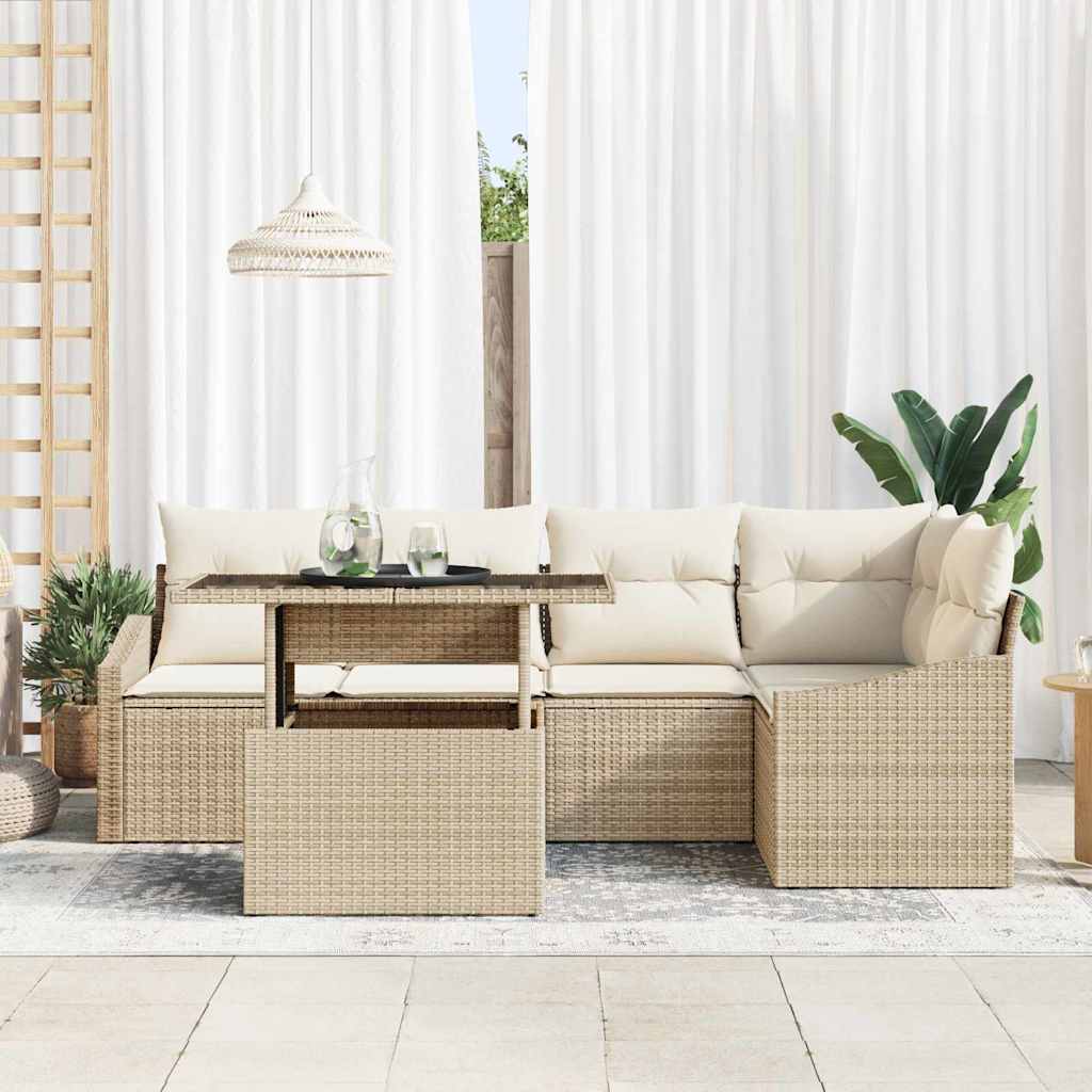 Conjunto de sofá de jardín con cojín 6 pcs Beige y Crema