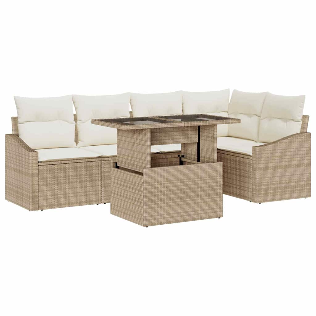 Conjunto de sofá de jardín con cojín 6 pcs Beige y Crema