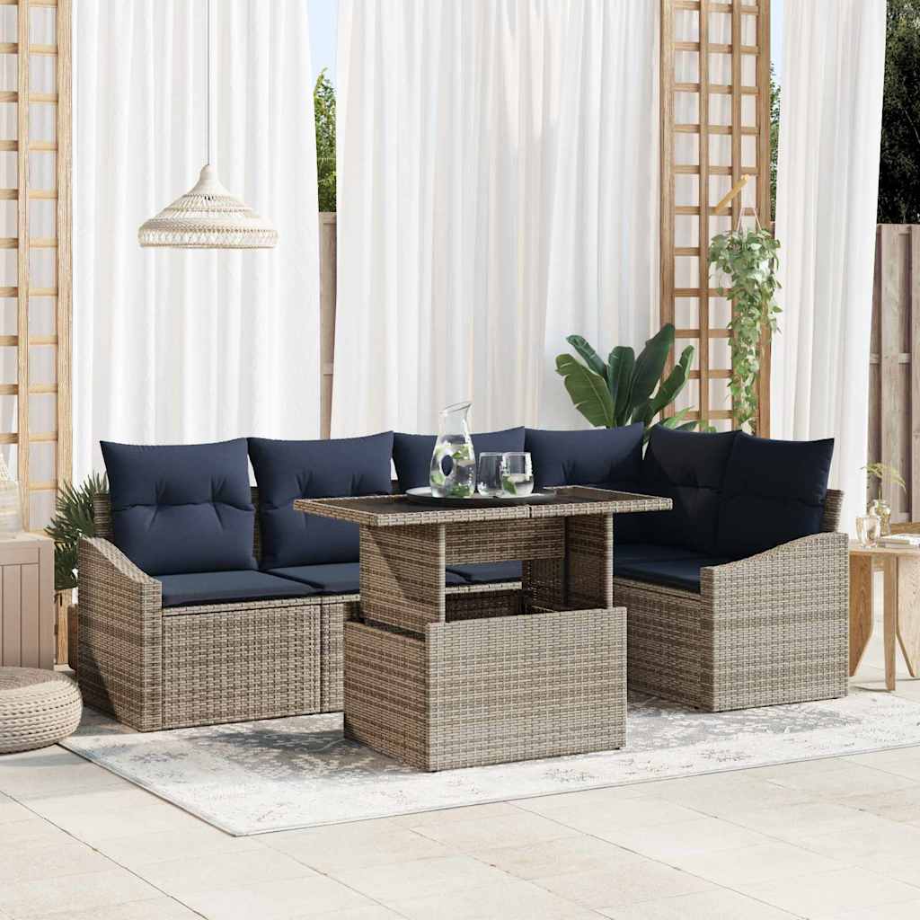 Conjunto de sofá de jardín con cojín 6 pcs Gris y marino