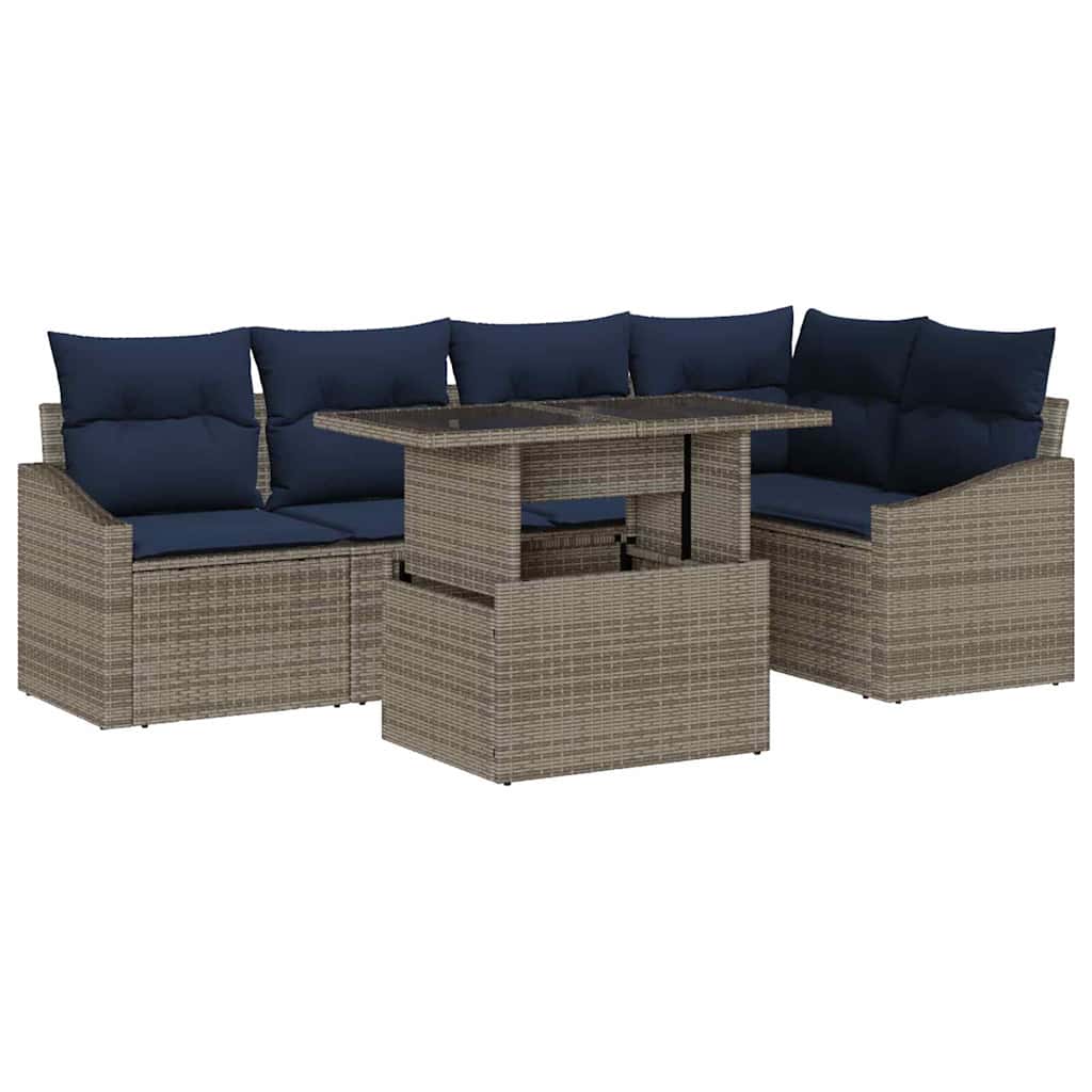 Conjunto de sofá de jardín con cojín 6 pcs Gris y marino
