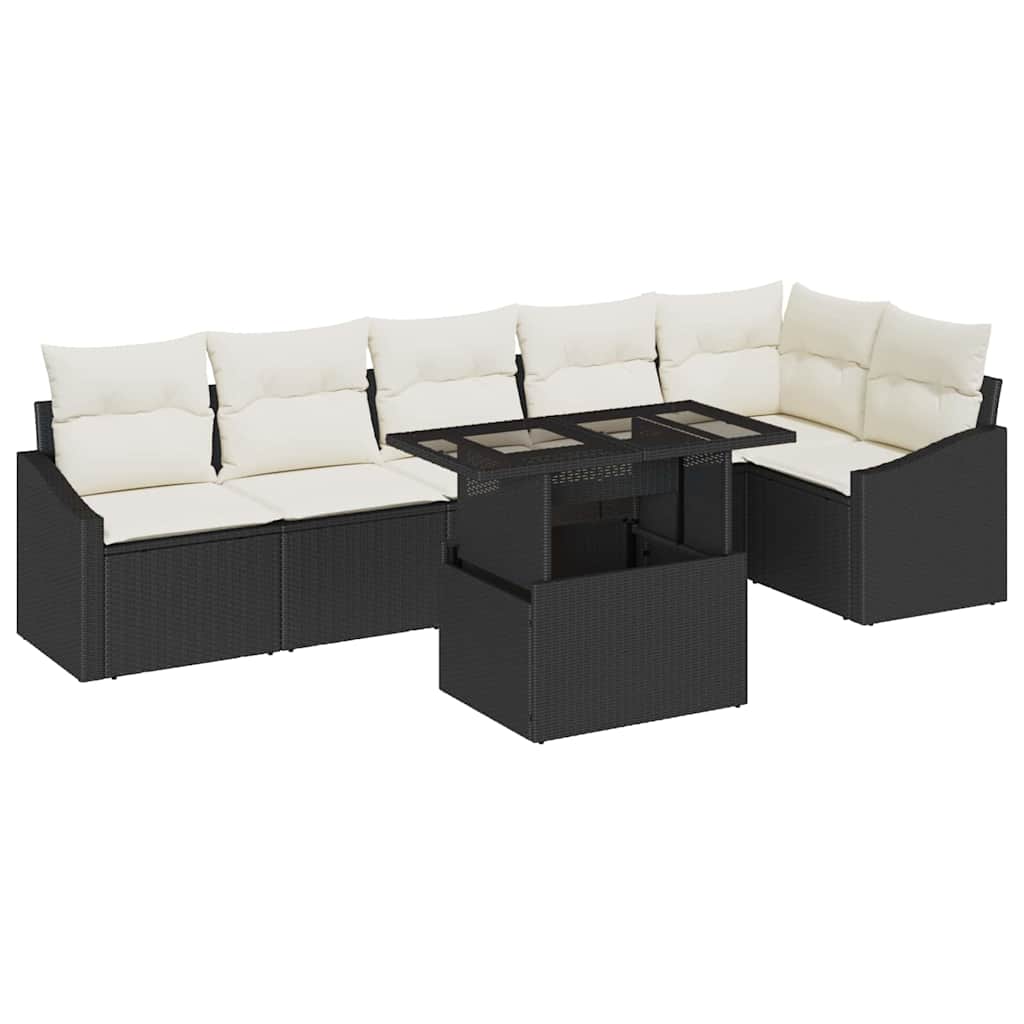 Conjunto de sofá de jardín con cojín 7 pcs Negro y crema