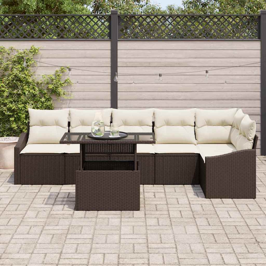 Conjunto de sofá de jardín con cojín 7 pcs Marrón y crema