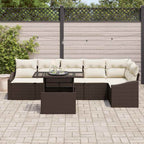 Conjunto de sofá de jardín con cojín 7 pcs Marrón y crema