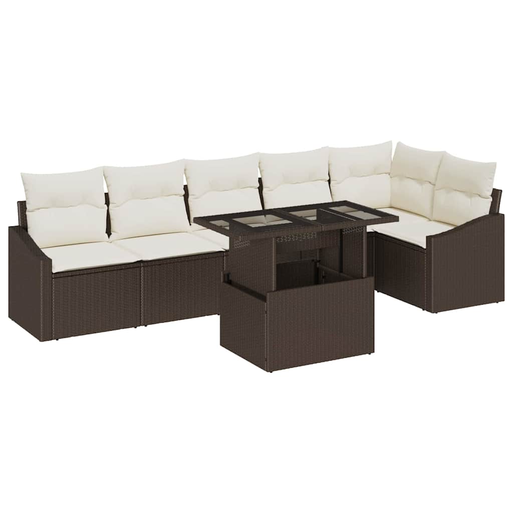 Conjunto de sofá de jardín con cojín 7 pcs Marrón y crema