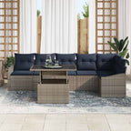 Conjunto de sofá de jardín con cojín 7 pcs Gris y marino