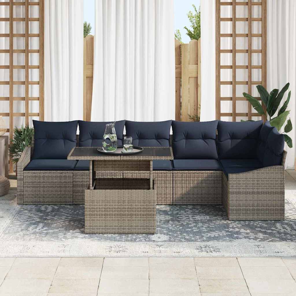 Conjunto de sofá de jardín con cojín 7 pcs Gris y marino
