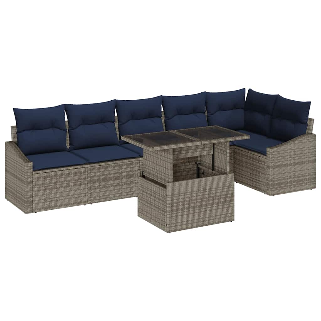 Conjunto de sofá de jardín con cojín 7 pcs Gris y marino