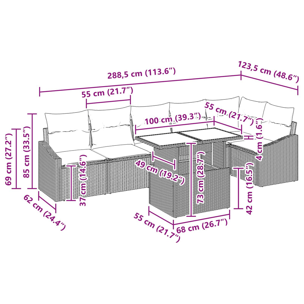 Conjunto de sofá de jardín con cojín 7 pcs Gris y marino