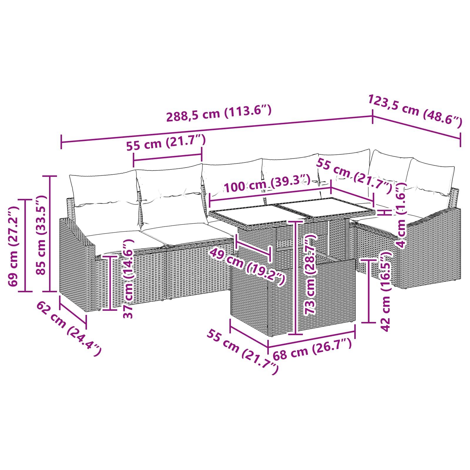Conjunto de sofá de jardín con cojín 7 pcs Gris y marino