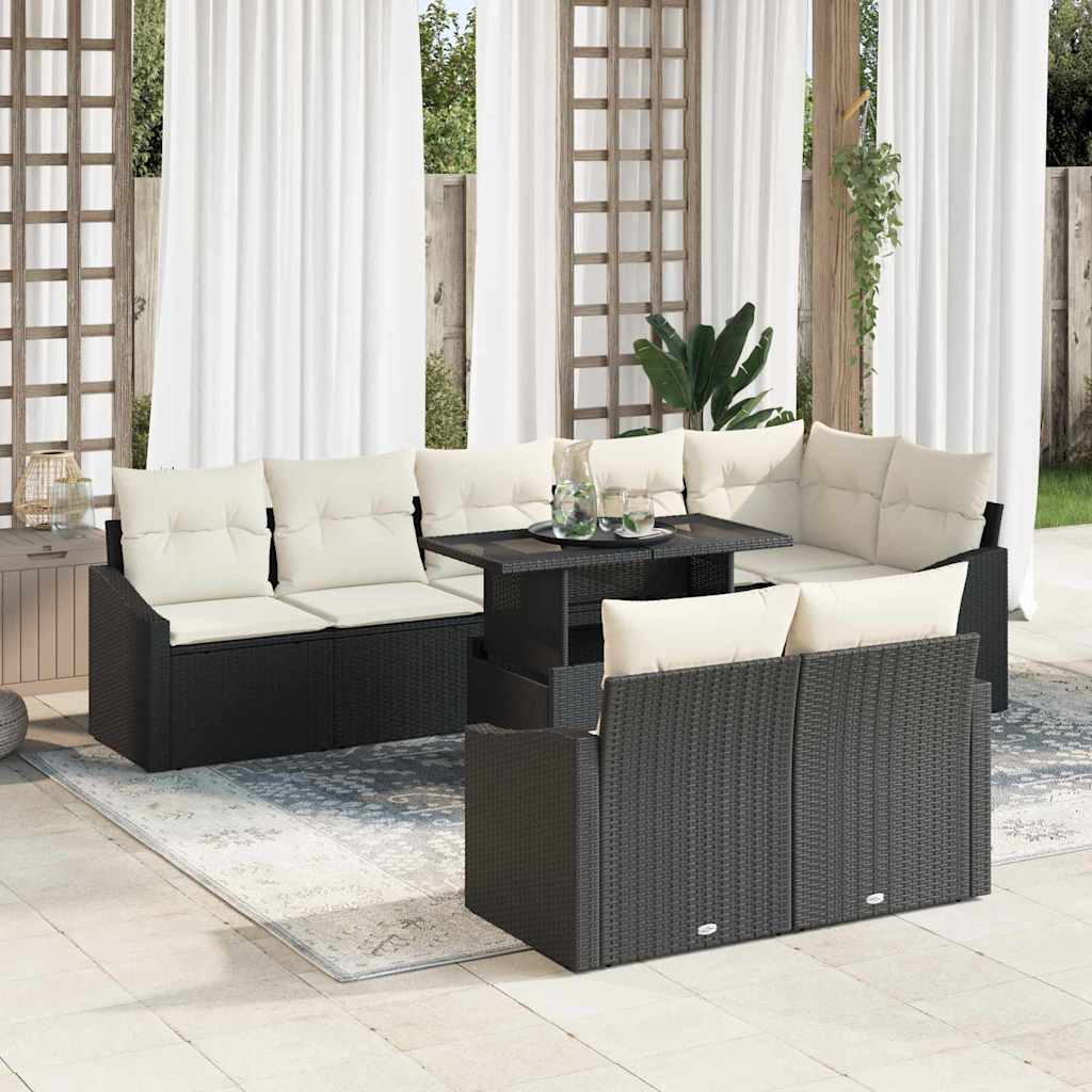 Conjunto de sofá de jardín con cojín 9 pcs gris y azul marino