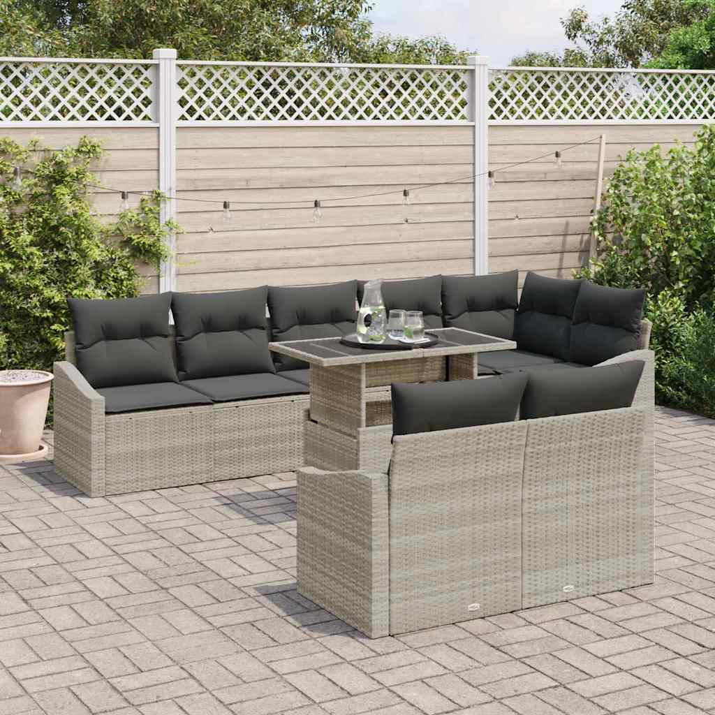Conjunto de sofá de jardín 9 pcs Gris Claro y Gris Oscuro