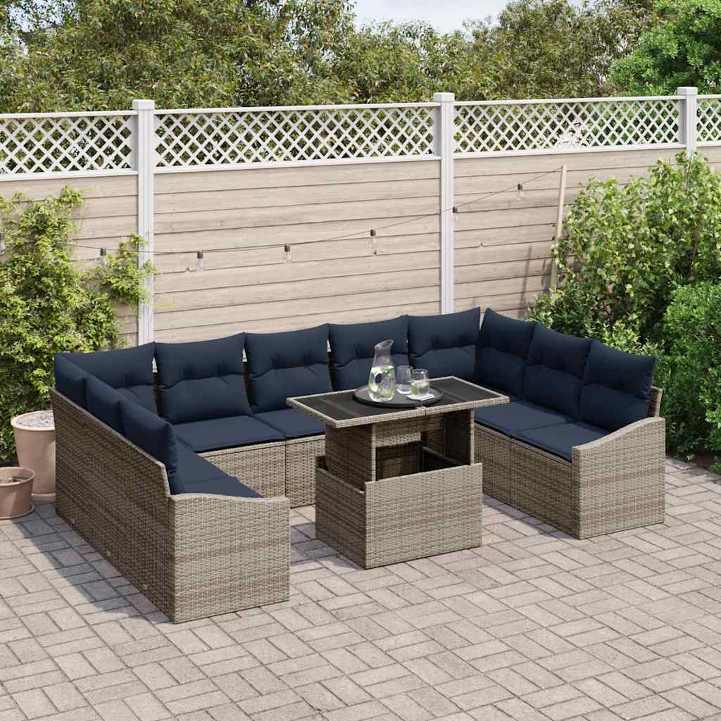 Conjunto de sofá de jardín con cojín 10 pcs Gris y marino
