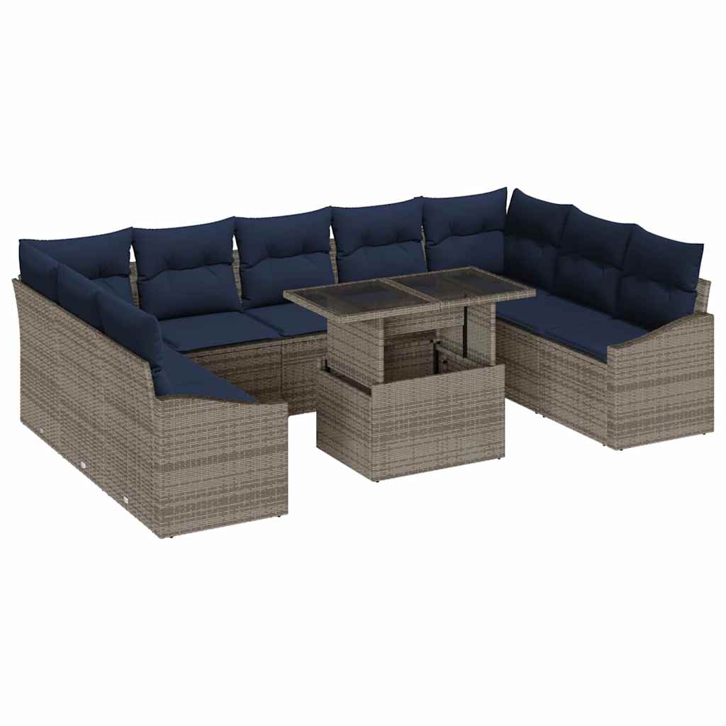 Conjunto de sofá de jardín con cojín 10 pcs Gris y marino