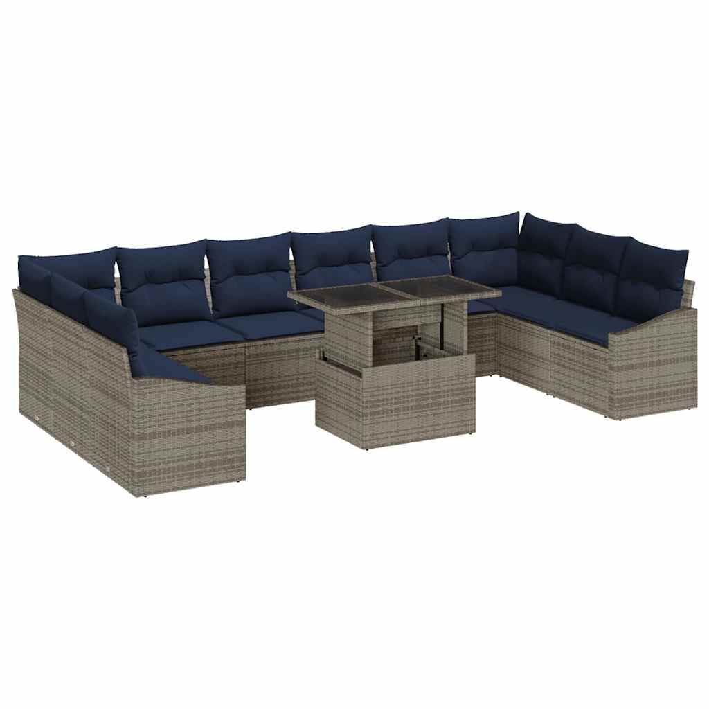 Conjunto de sofá de jardín con cojín 11 pcs Gris y marino