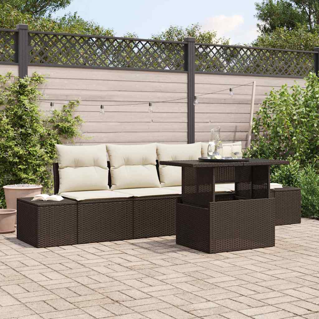 Conjunto de sofá de jardín con cojín 5 pcs beige y crema