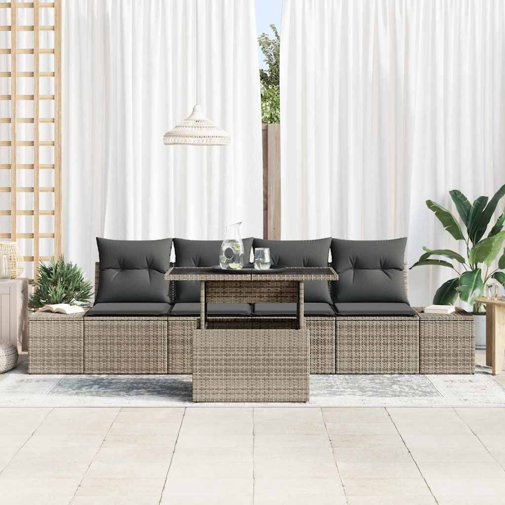 Conjunto de sofá de jardín con cojín con almohada 5 pcs Gris