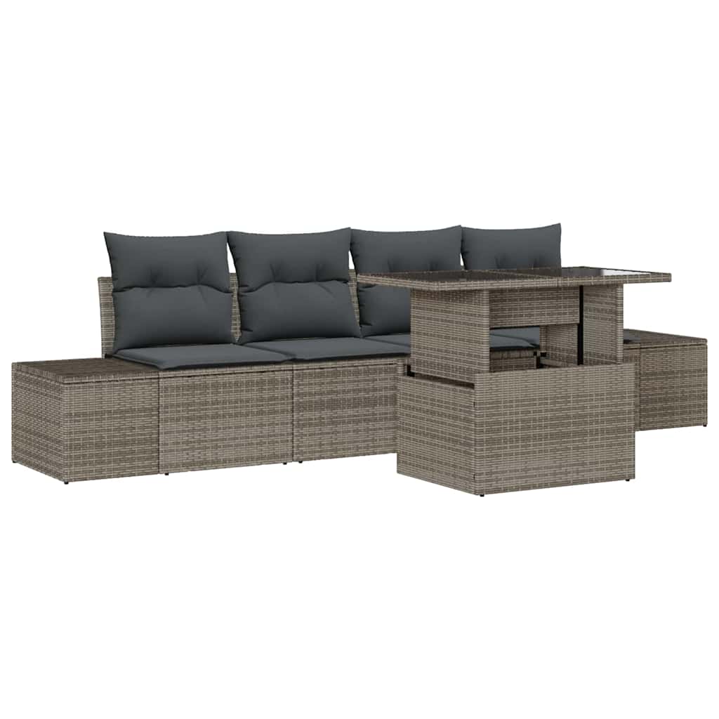 Conjunto de sofá de jardín con cojín con almohada 5 pcs Gris