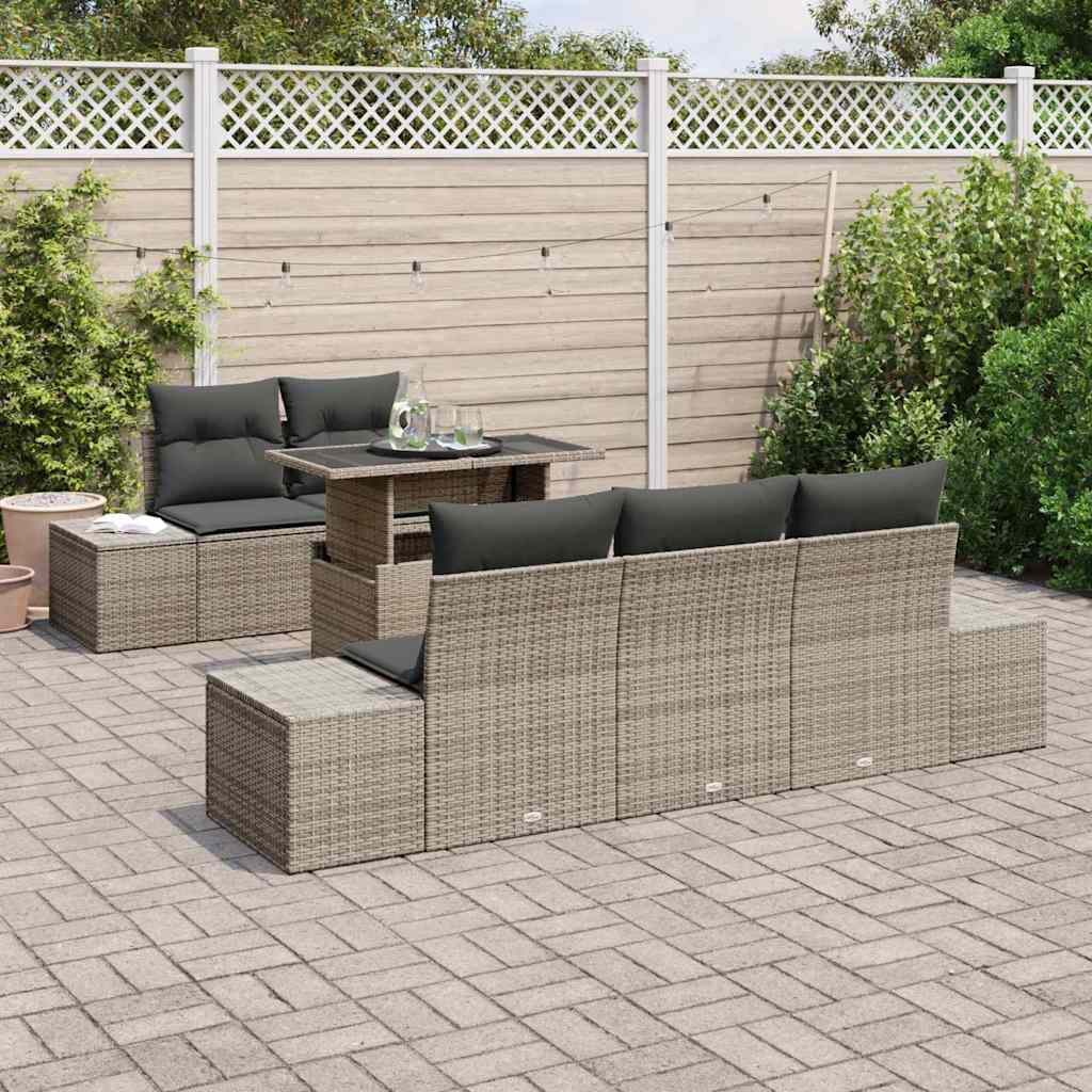 Conjunto de sofá de jardín con cojín con almohada 6 pcs Gris